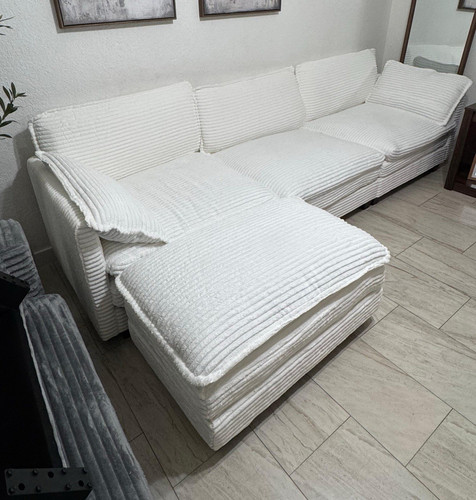 White fabric sectional - sectional, sofa